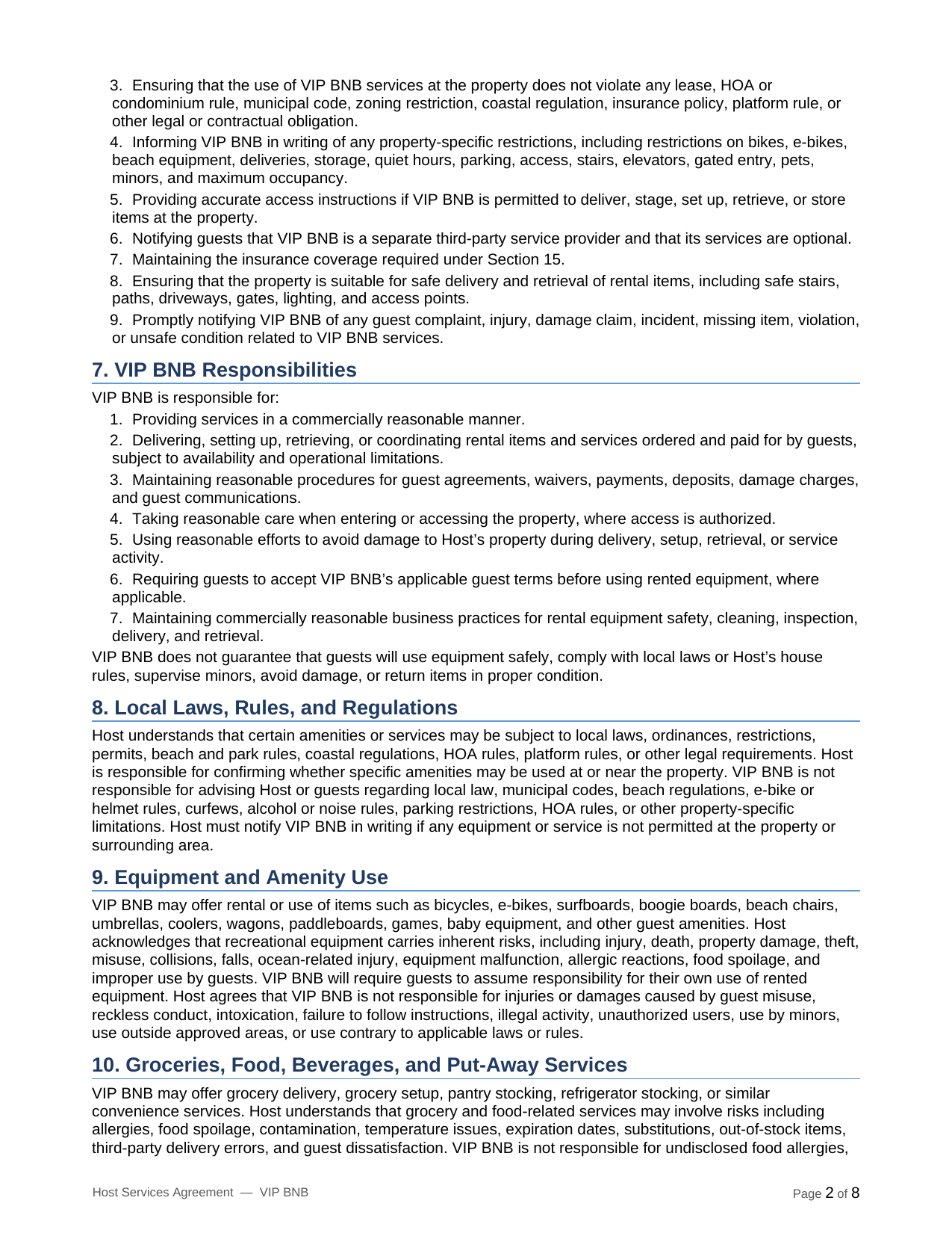 VIP BNB host terms and partner agreement page 2