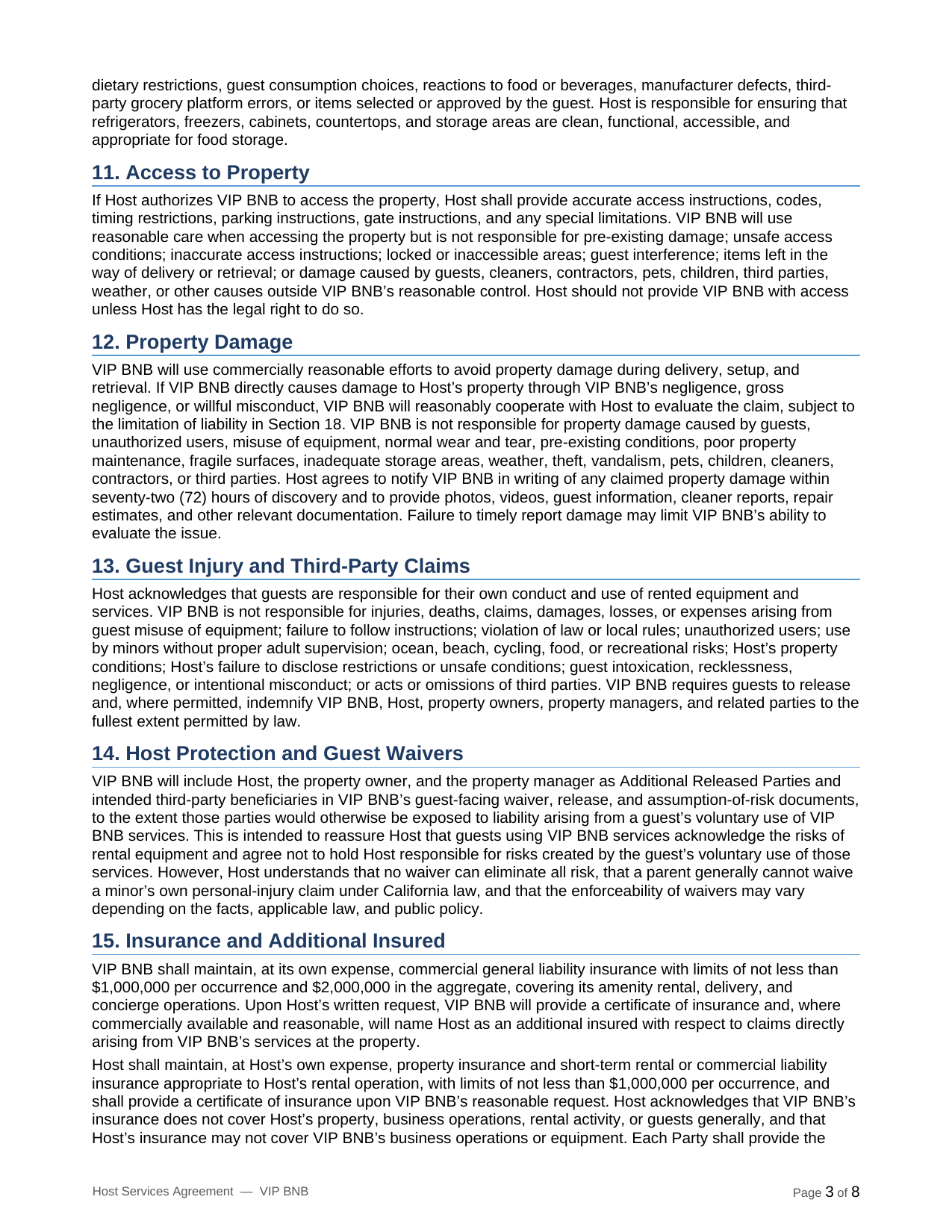 VIP BNB host terms and partner agreement page 3