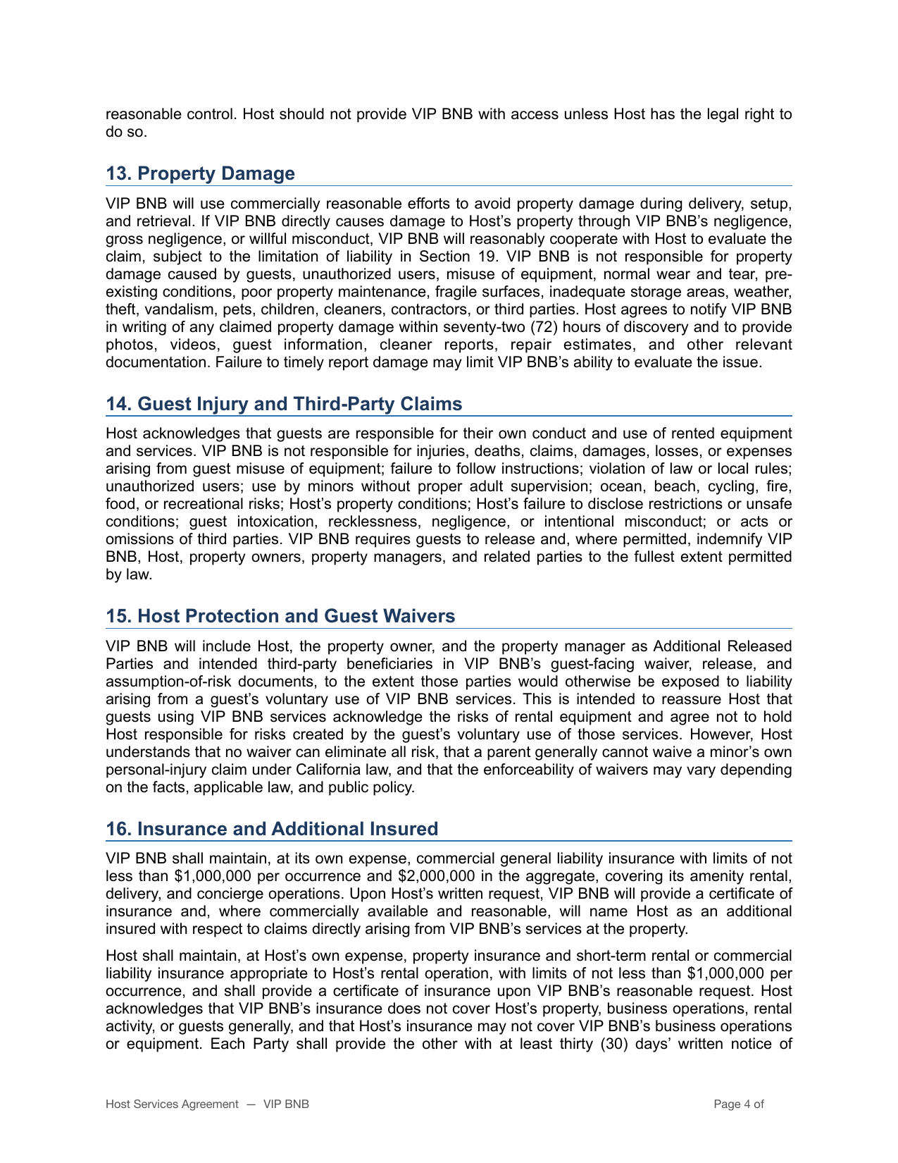 VIP BNB host terms and partner agreement page 4