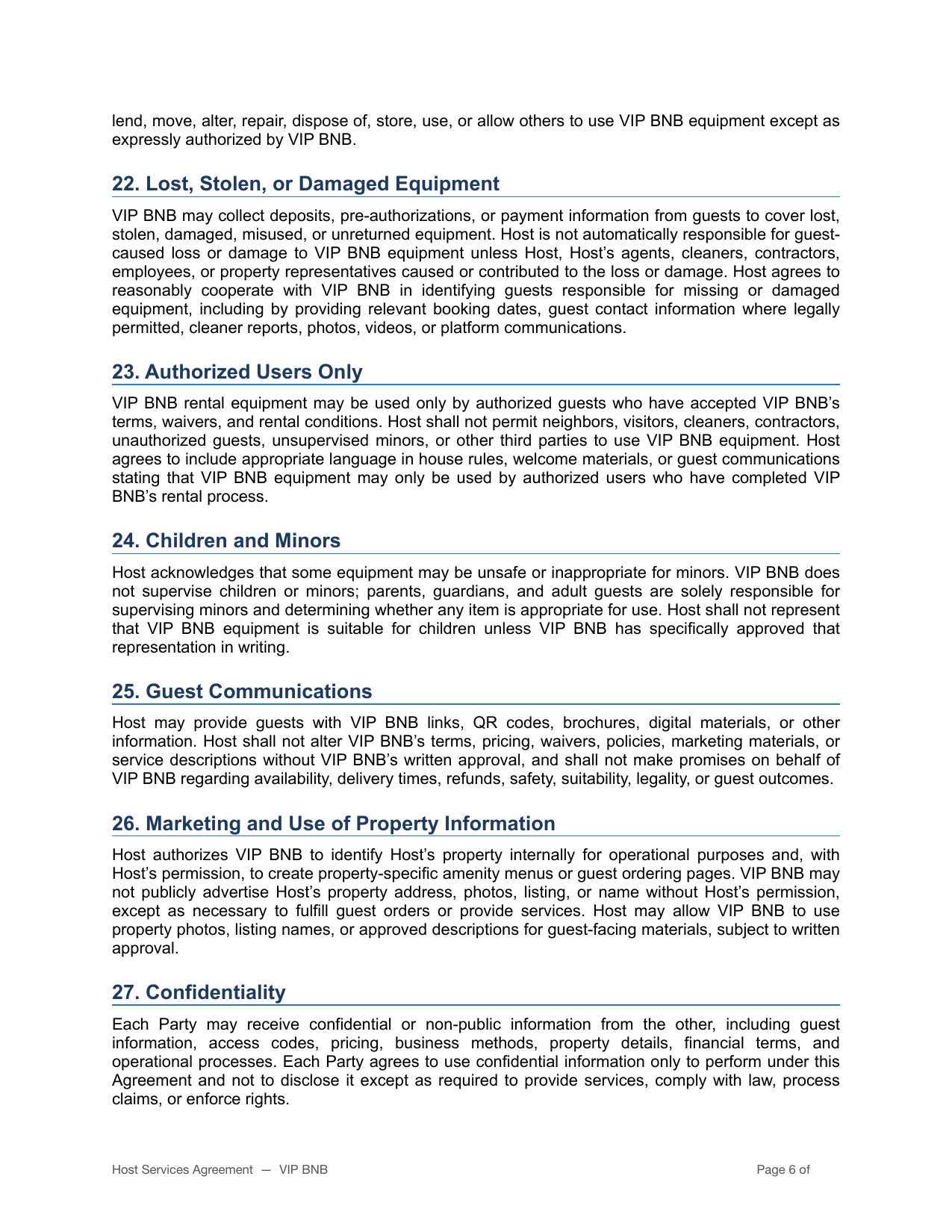VIP BNB host terms and partner agreement page 6