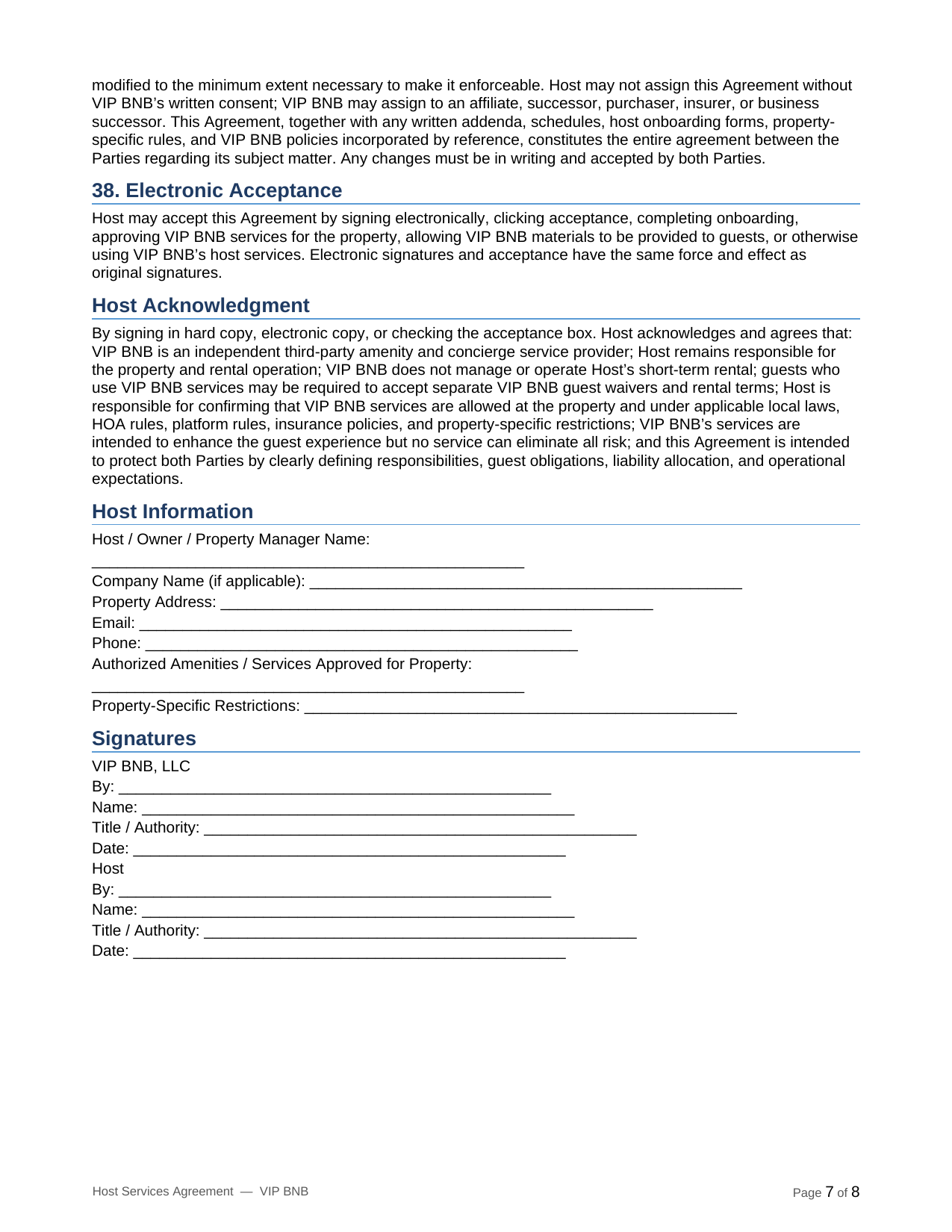 VIP BNB host terms and partner agreement page 7