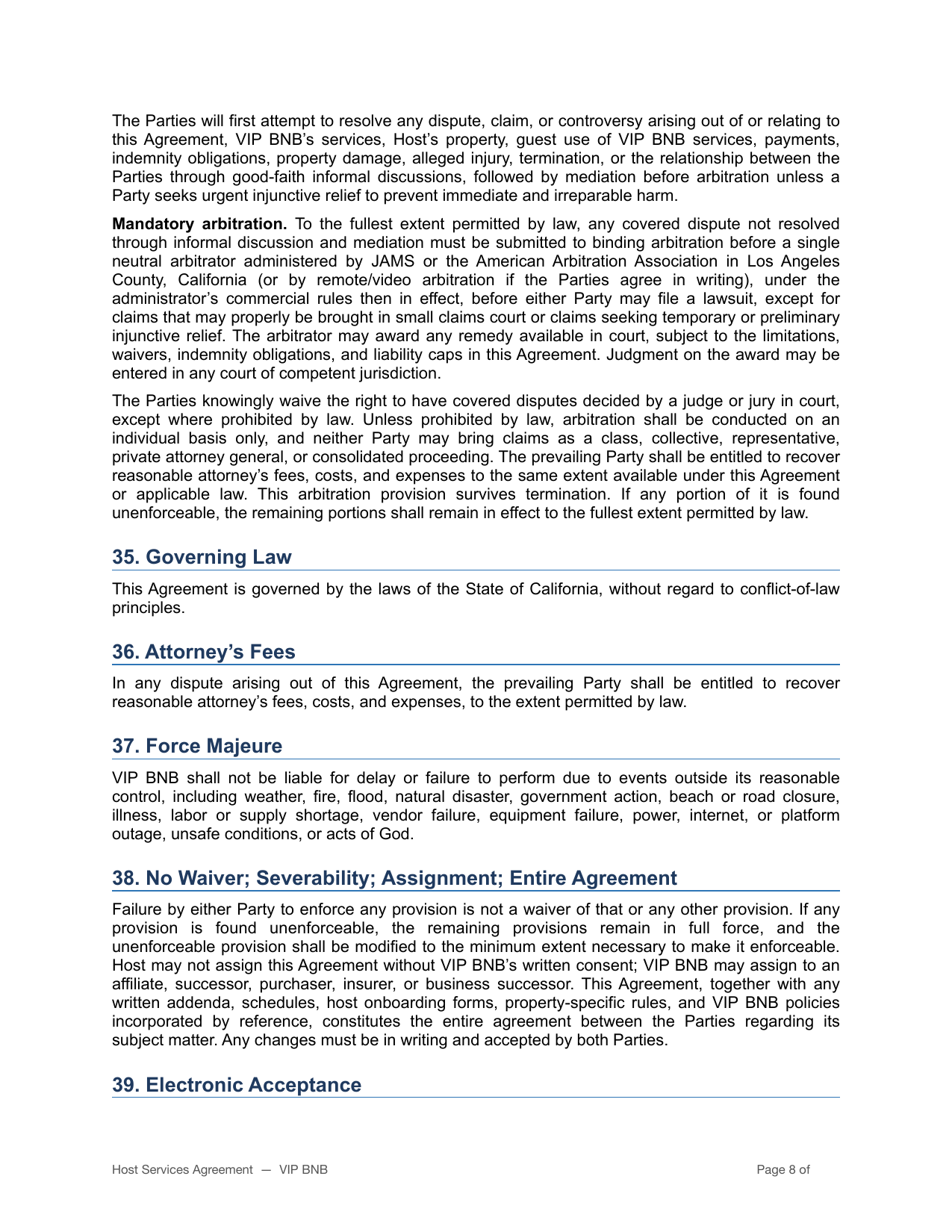 VIP BNB host terms and partner agreement page 8