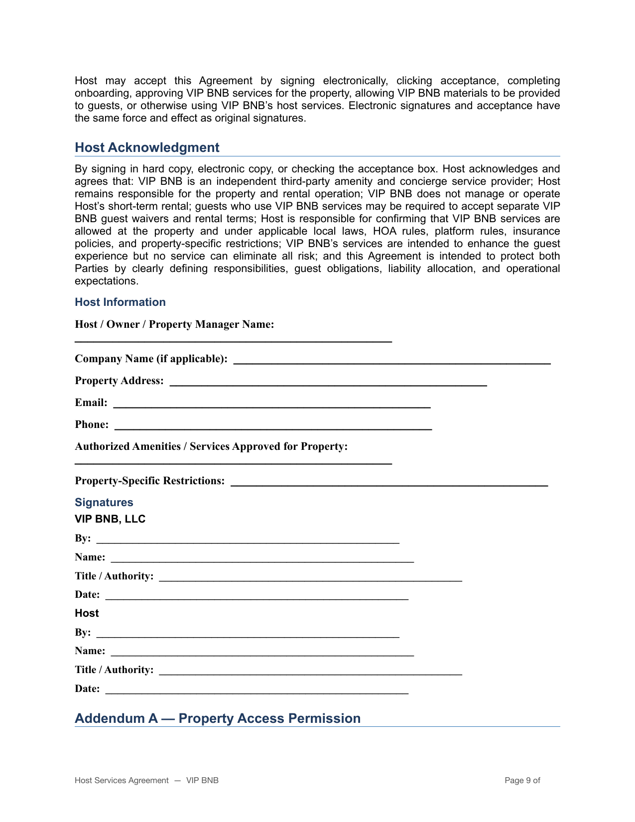 VIP BNB host terms and partner agreement page 9