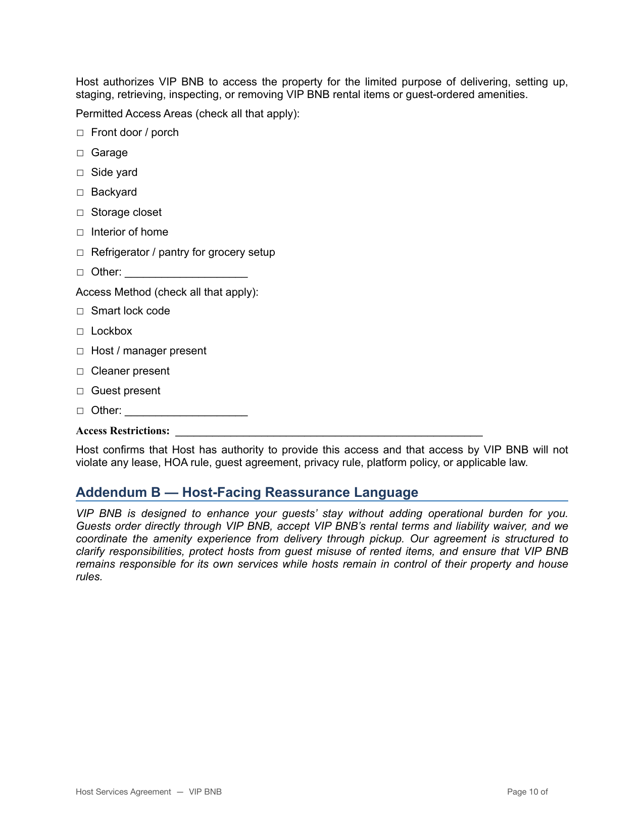 VIP BNB host terms and partner agreement page 10