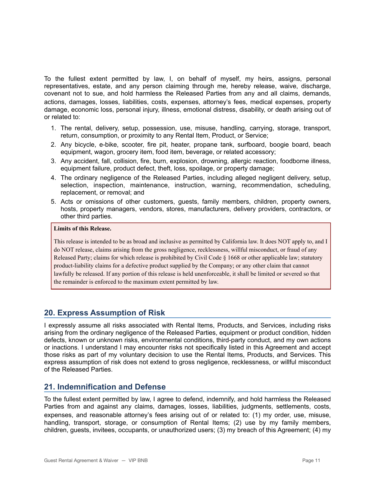 VIP BNB rental agreement and liability waiver page 11
