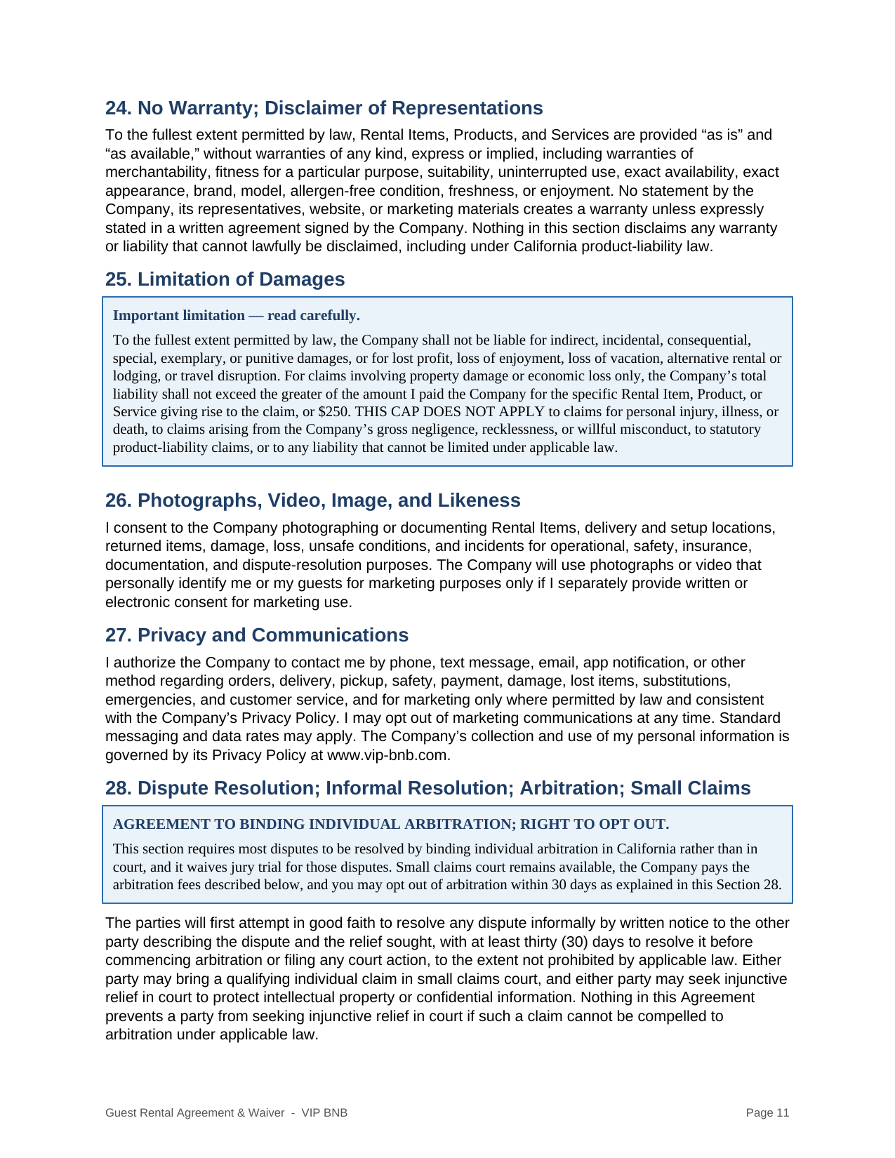VIP BNB rental agreement and liability waiver page 11