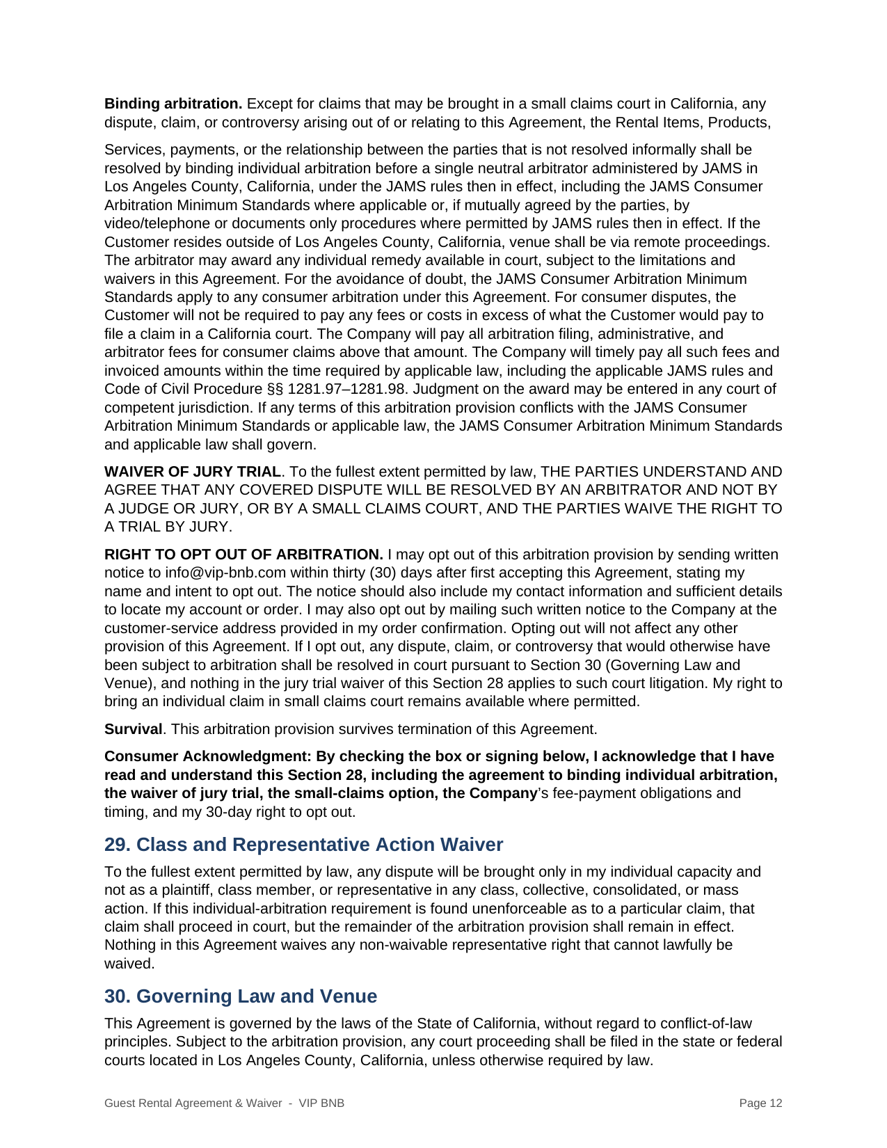 VIP BNB rental agreement and liability waiver page 12