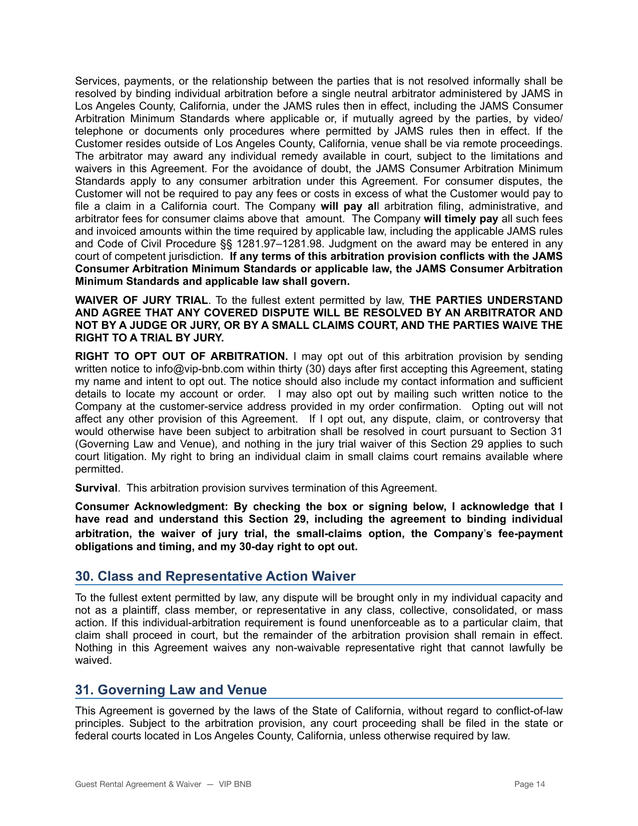 VIP BNB rental agreement and liability waiver page 14